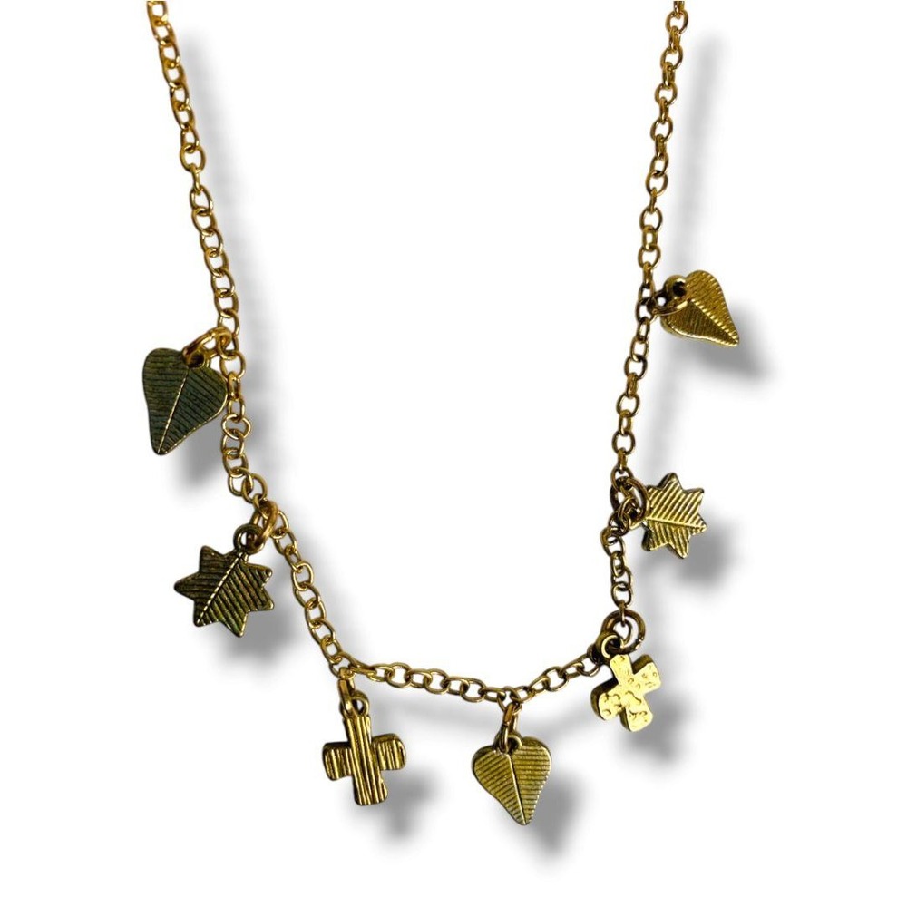 Goldtone Charm Necklace Stars Cross Heart 16" + 3" Extender